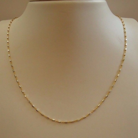 Italian Two Tone Solid18K Yellow/White Gold 18" Chain - Picture 1 of 5